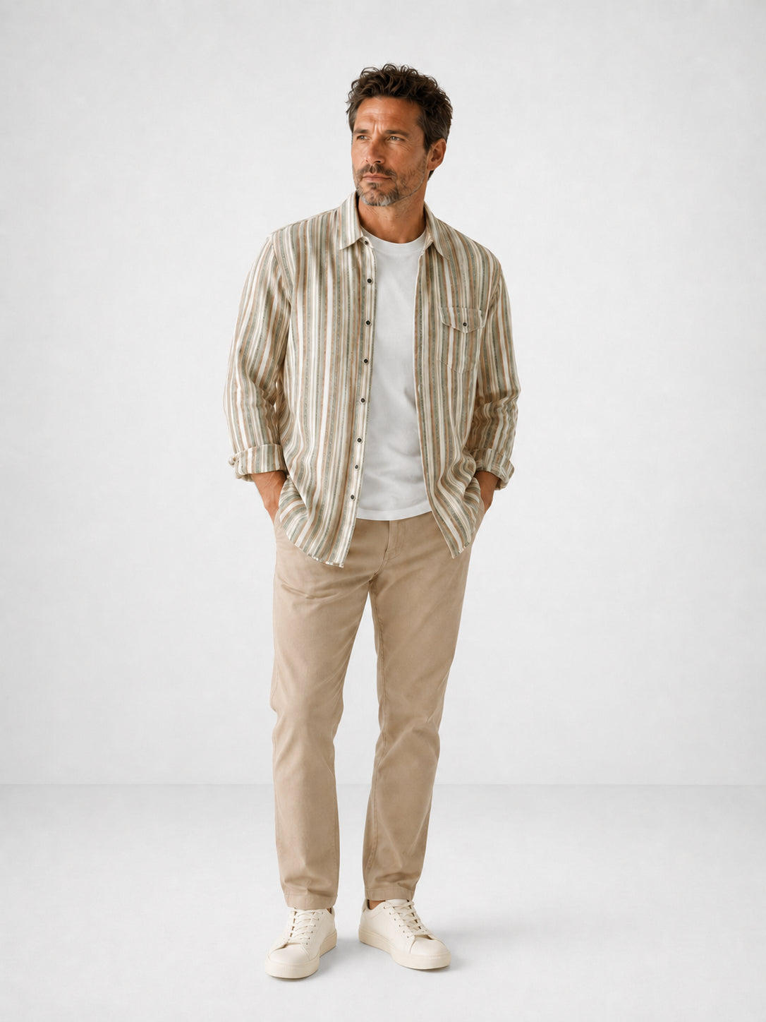 Camicia da uomo a righe a maniche lunghe