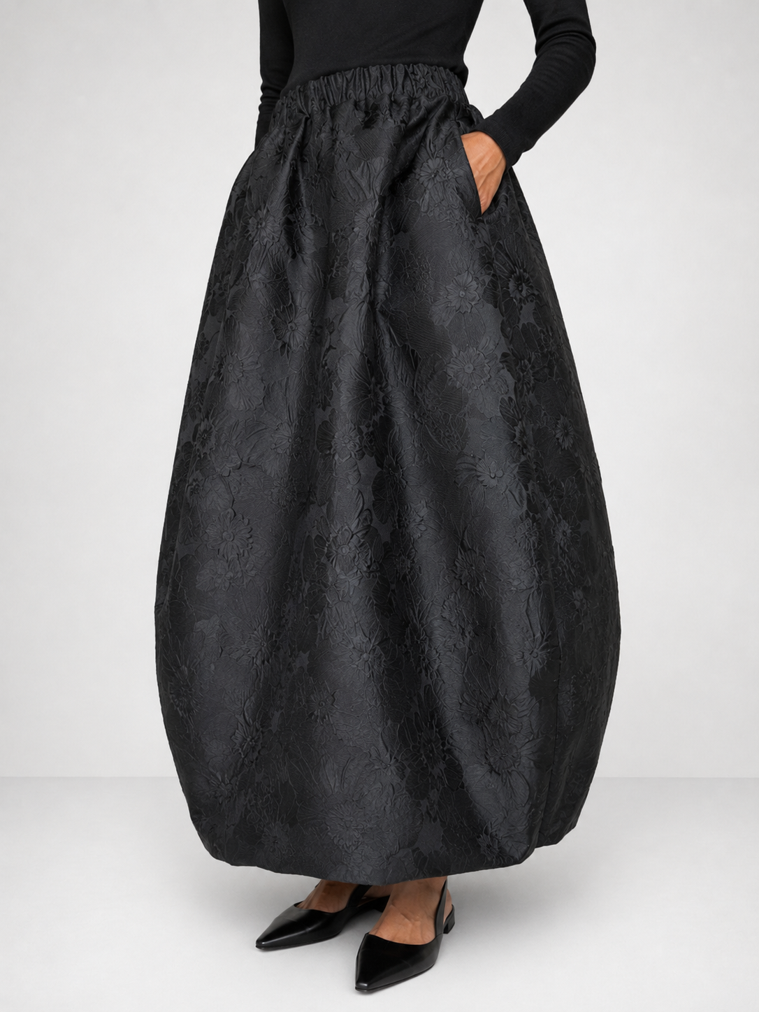 Falda Larga de Jacquard Floral