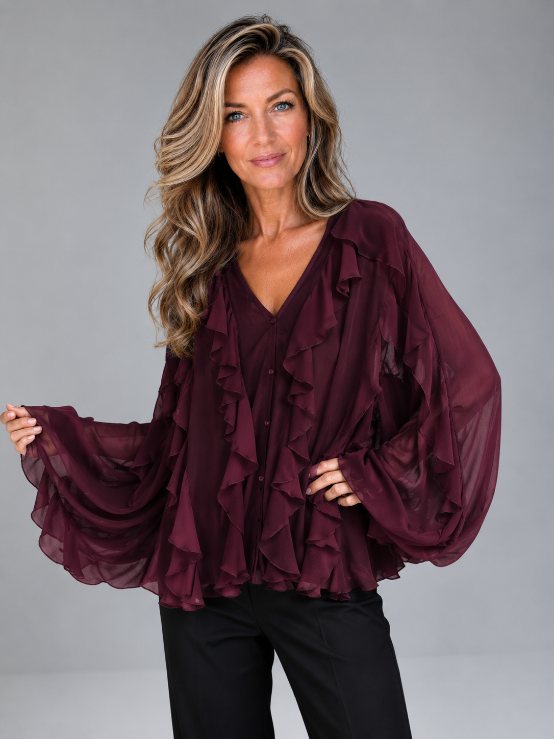 Blusa de Volantes con Manga Amplia
