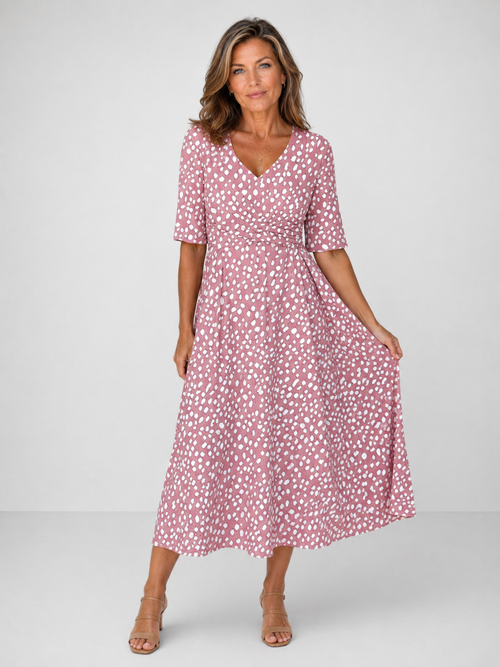 Vestido Midi Manga Corta Talle Cruzado