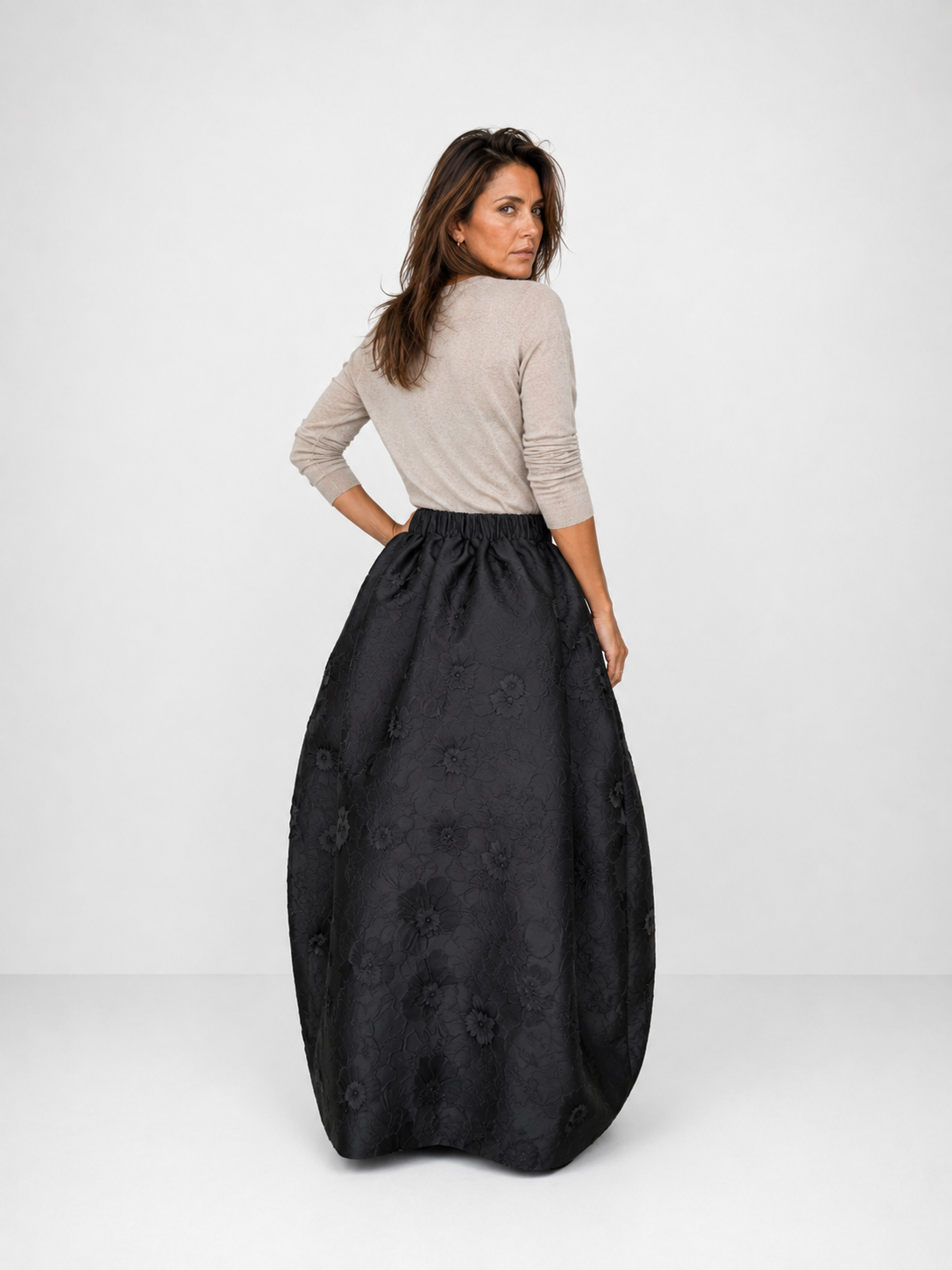 Falda Larga de Jacquard Floral