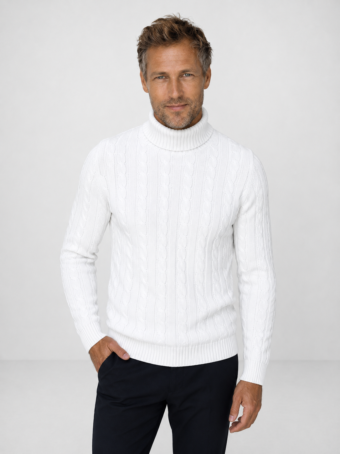 Jersey de Punto Trenzado con Cuello Alto