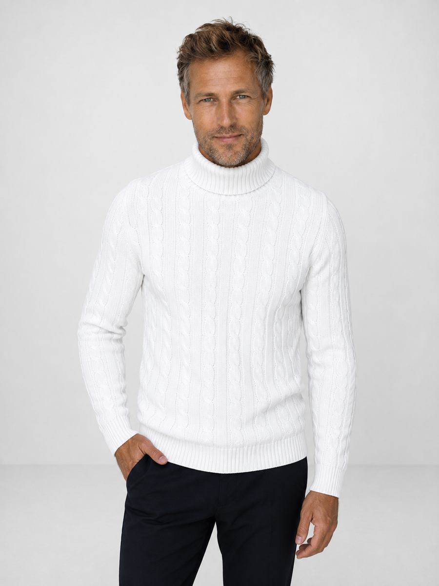 Jersey de Punto Trenzado con Cuello Alto