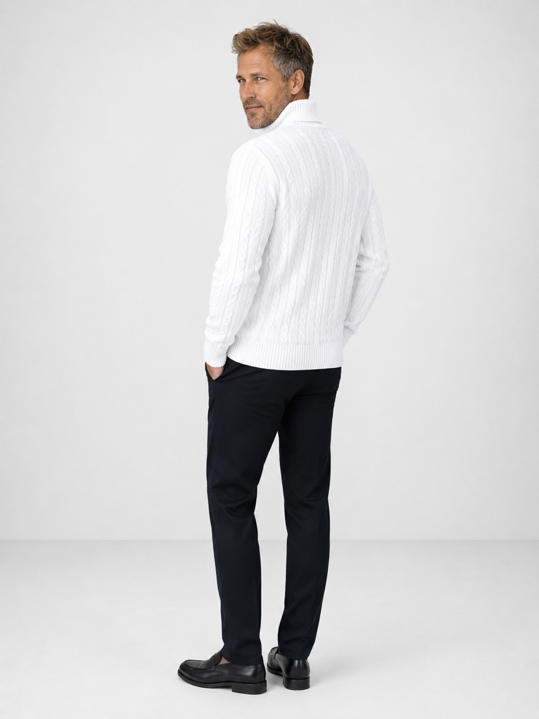 Jersey de Punto Trenzado con Cuello Alto