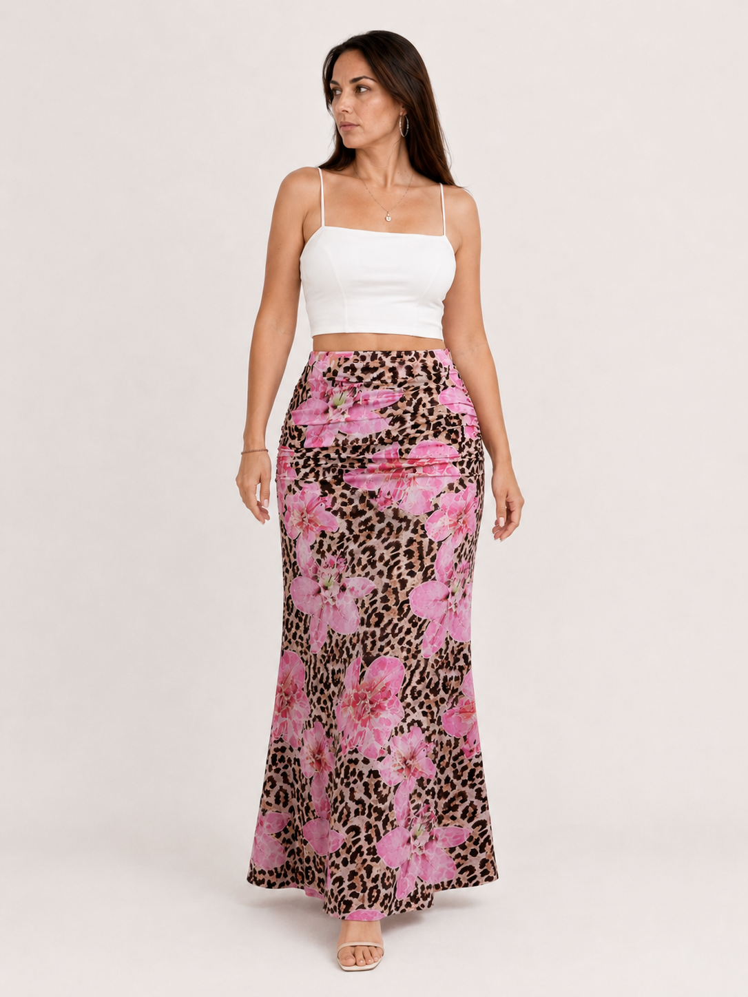 Falda larga con estampado floral