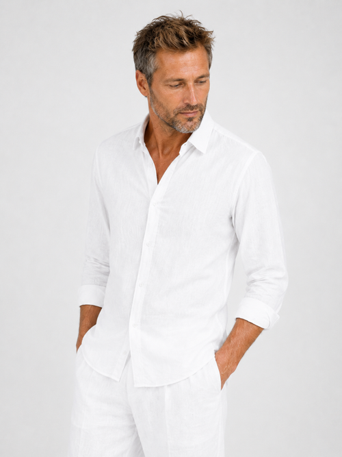Conjunto de traje de lino blanco