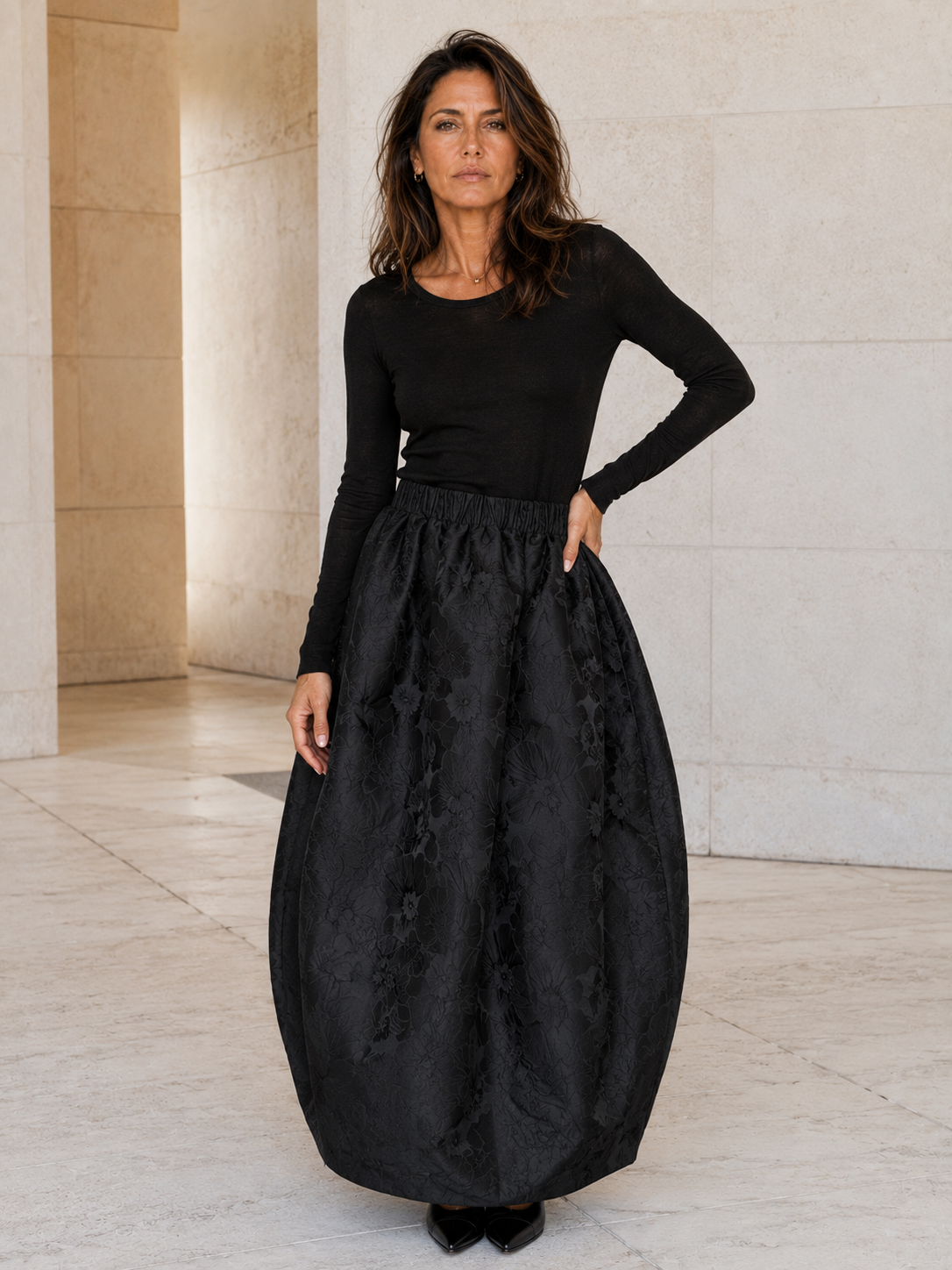 Falda Larga de Jacquard Floral