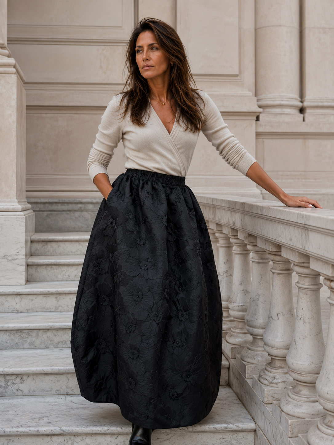 Falda Larga de Jacquard Floral