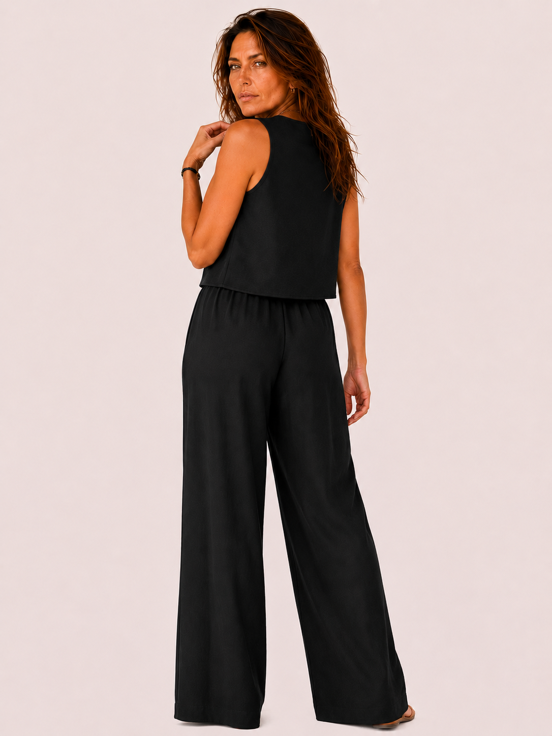 Conjunto sin mangas y pantalón palazzo