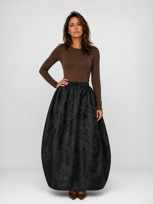 Falda Larga de Jacquard Floral