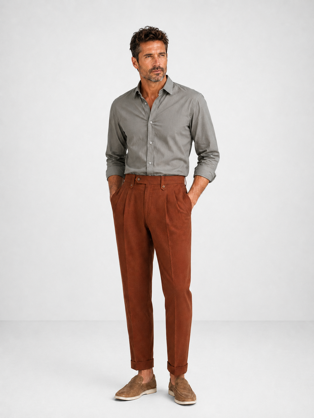 Pantalón rectocon pinzas y cintura alta