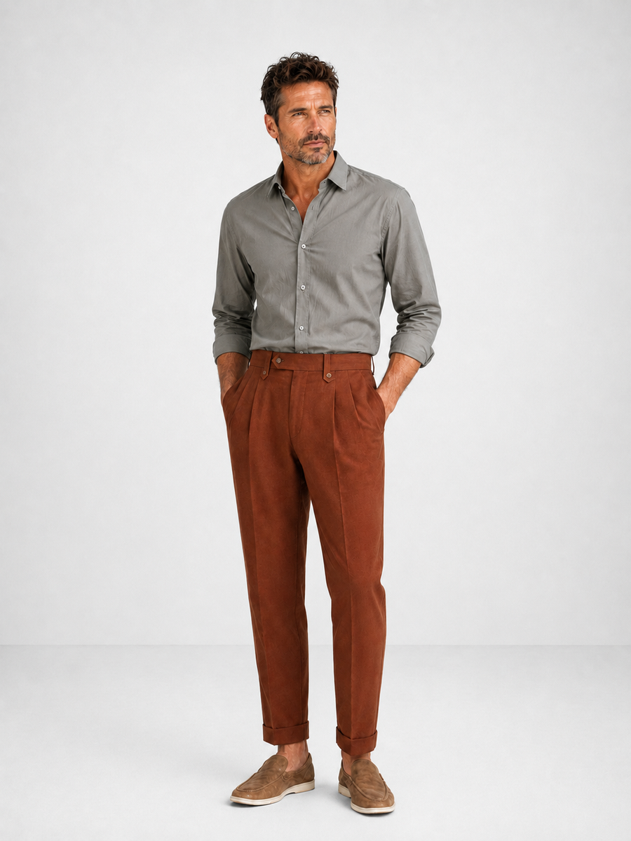 Pantalón rectocon pinzas y cintura alta