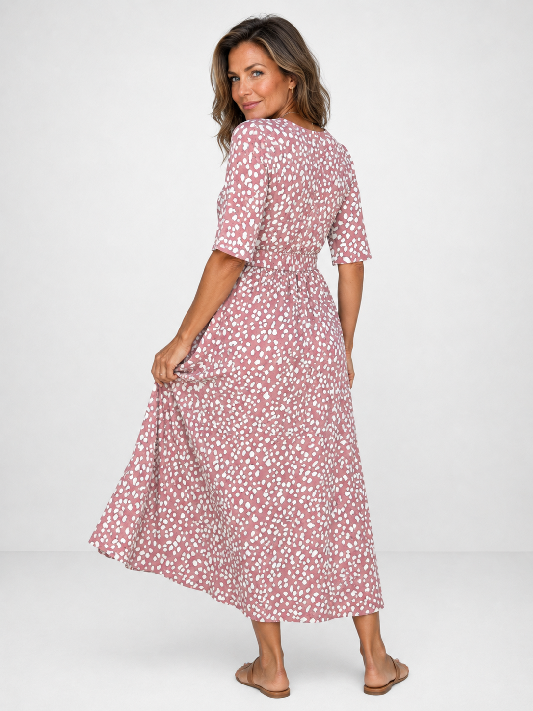 Vestido Midi Manga Corta Talle Cruzado