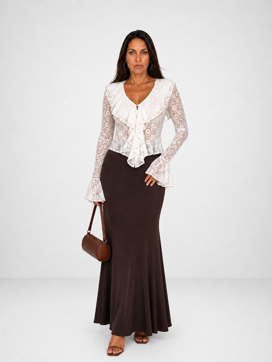 Blusa encaje blanca semitransparente