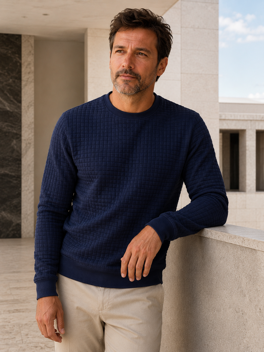 Jersey de Punto Texturizado con Cuello Redondo