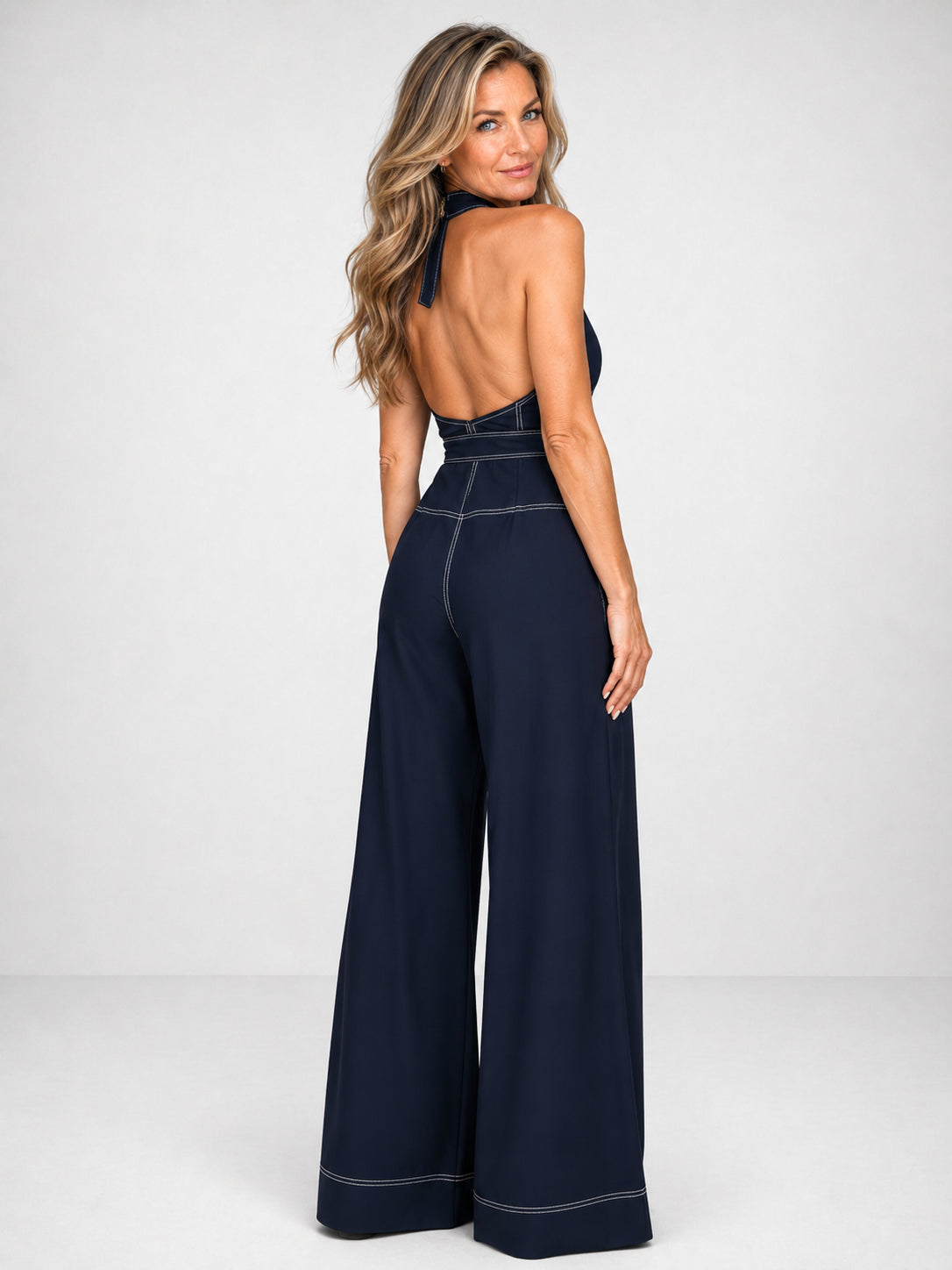 Jumpsuit con zip e cuciture a vista