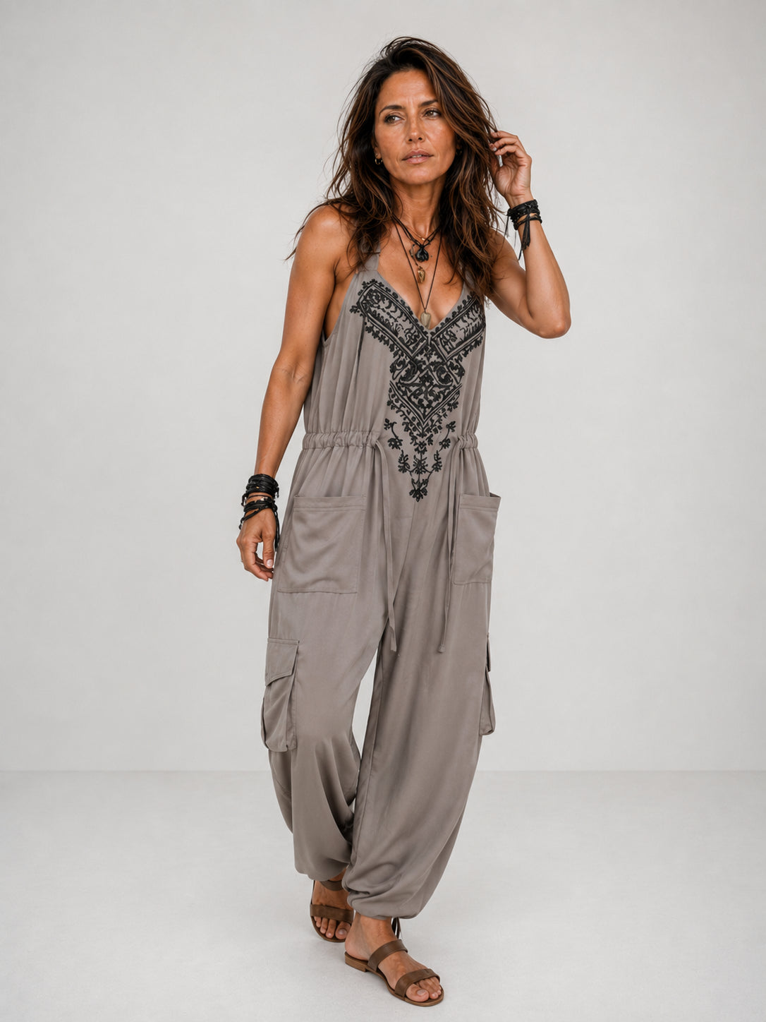 Jumpsuit bohémien ricamata Erminilde