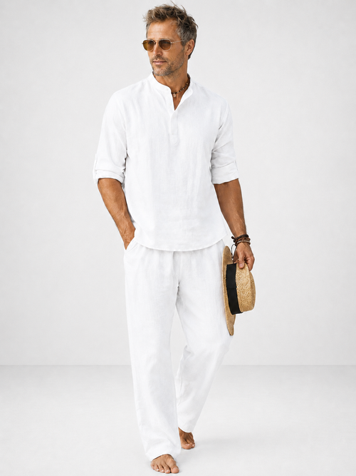 Conjunto de traje de lino blanco