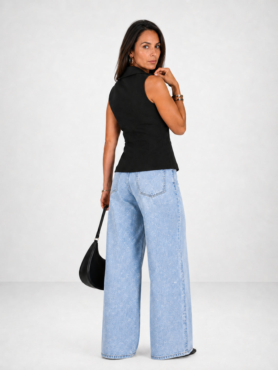 Jeans a vita alta con cuori brillanti