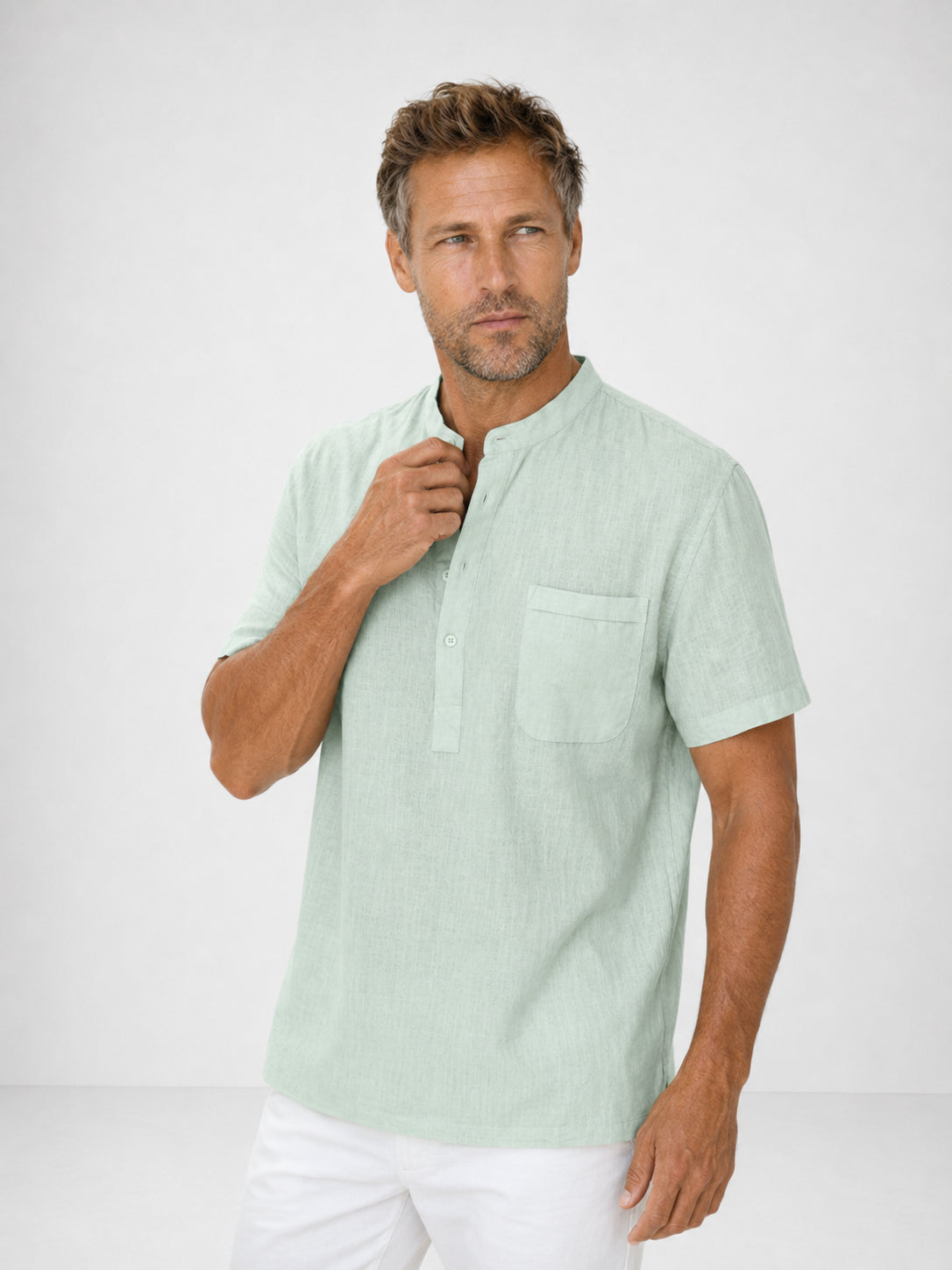 Camicia in lino con collo alla coreana