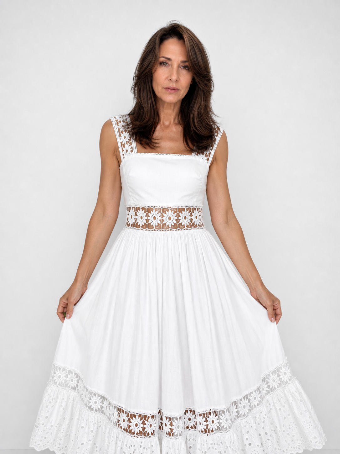 Vestido Largo con Bordado Calado