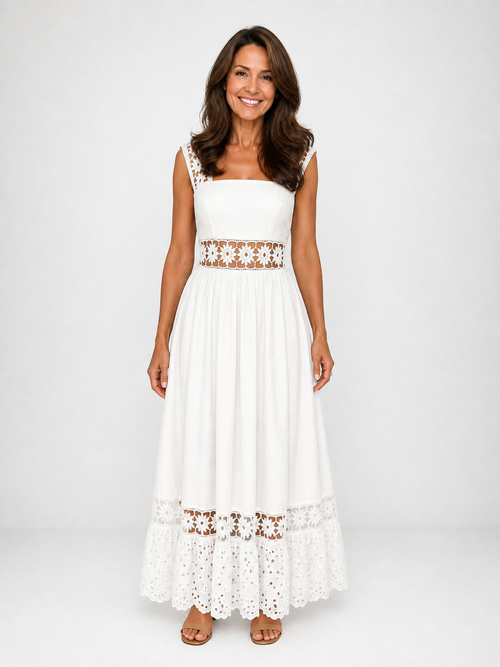Vestido Largo con Bordado Calado