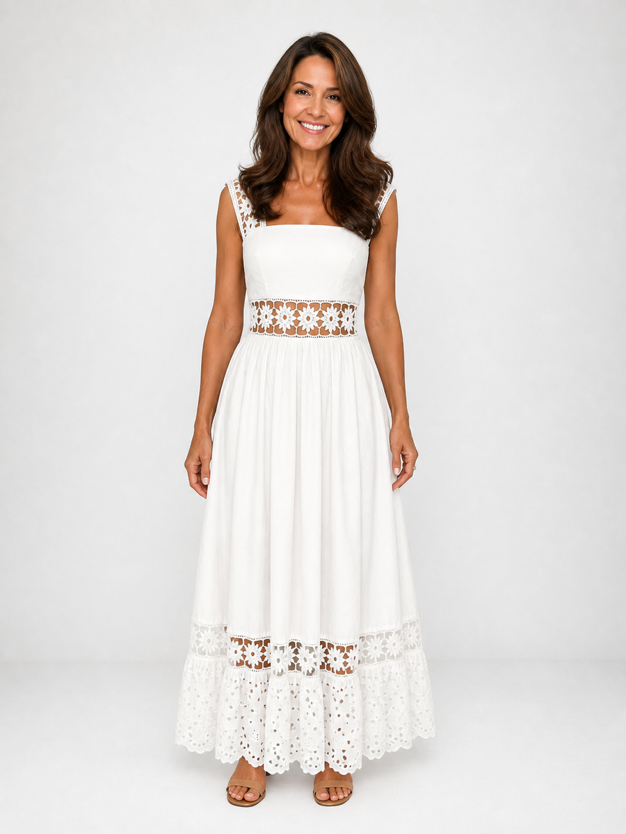 Vestido Largo con Bordado Calado