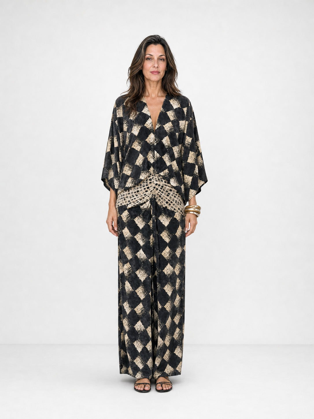 Jumpsuit lunga stampata con nodo