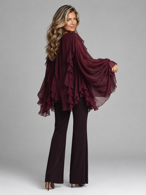 Blusa de Volantes con Manga Amplia