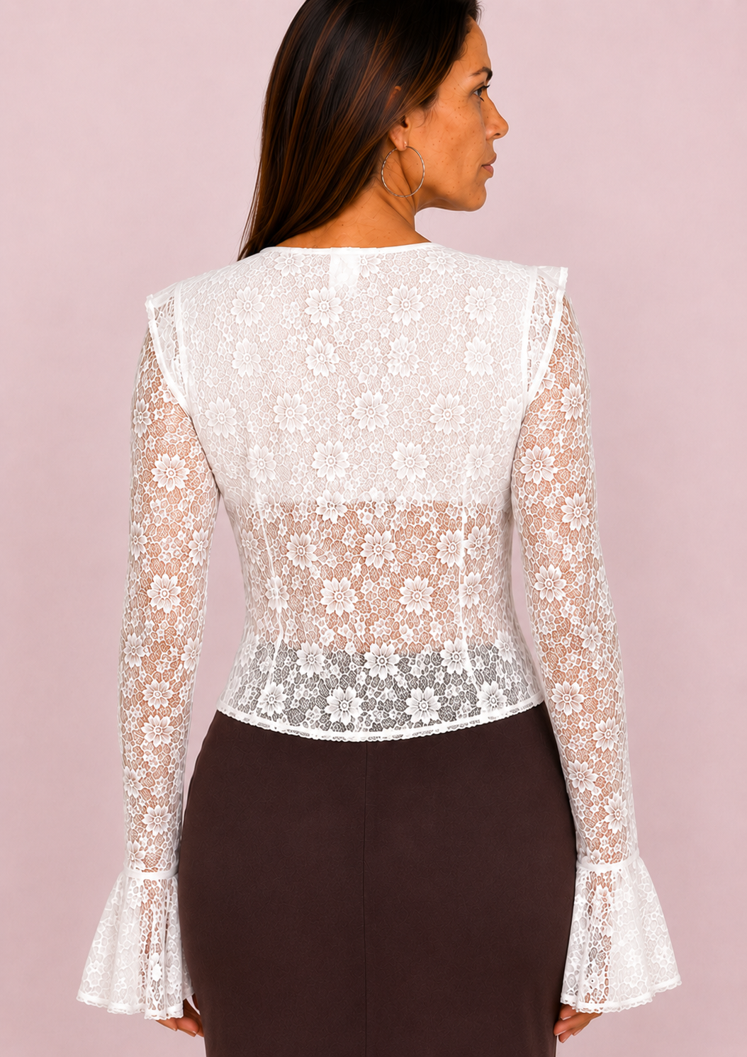 Blusa encaje blanca semitransparente